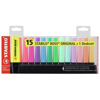 STABILO BOSS ORIGINAL Pastel Desk-Set – 15 evidenziatori, 14 colori