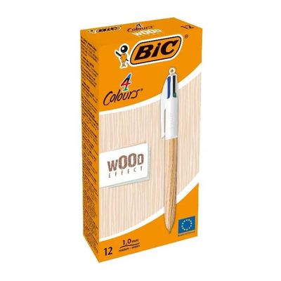 BIC 4 Colours Wood – Confezione da 12 penne a sfera