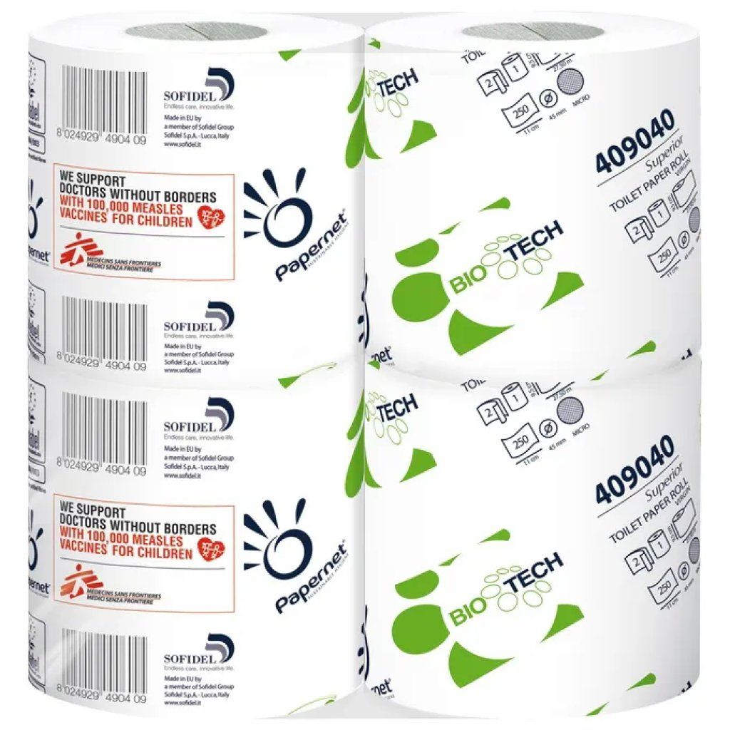 Papernet Superior Biotech Carta Igienica 2 Veli, 4 Rotoli Jumbo Mini