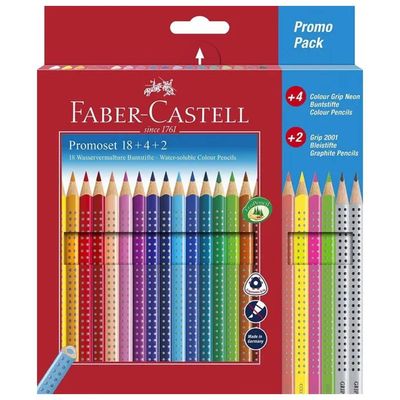 FABER CASTELL Faber-Castell Grip – Set 24 matite acquerellabili, neon e grafite FABER CASTELL Faber-Castell Grip – Set 24 matite acquerellabili, neon e grafite