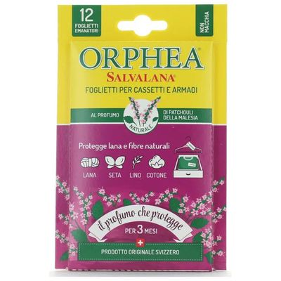 Orphea Salvalana Antitarme, 12 foglietti profumati al Patchouli Orphea Salvalana Antitarme, 12 foglietti profumati al Patchouli
