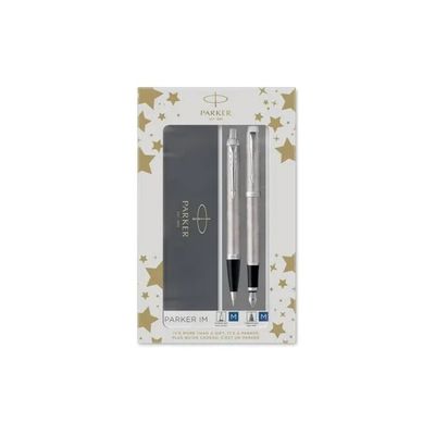 Parker IM Set Regalo con Penna a Sfera e Stilografica, Acciaio Inossidabile, Argento