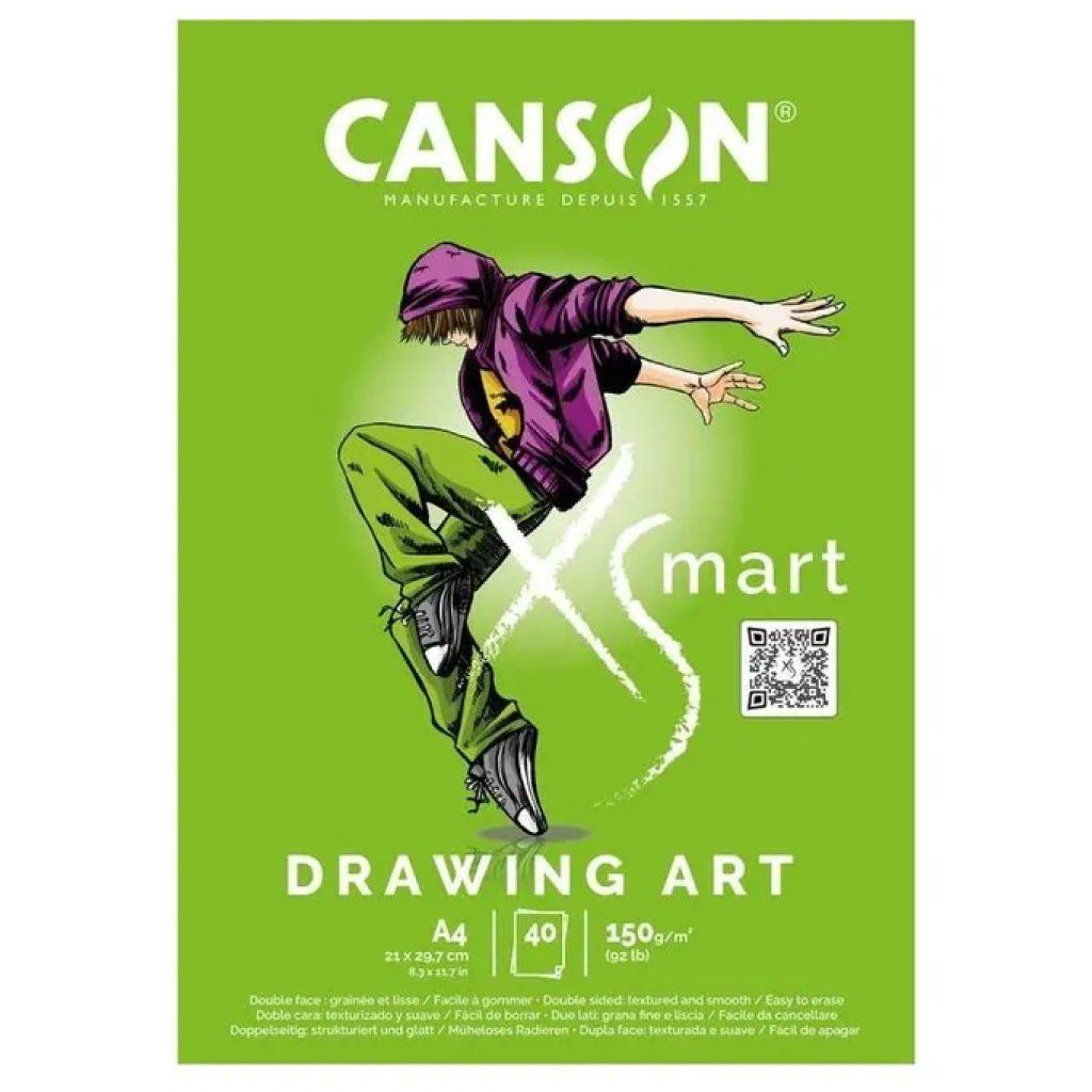 Canson XSmart Drawing Art, carta bianca A4 150 g/m², 5 blocchi da 40 fogli