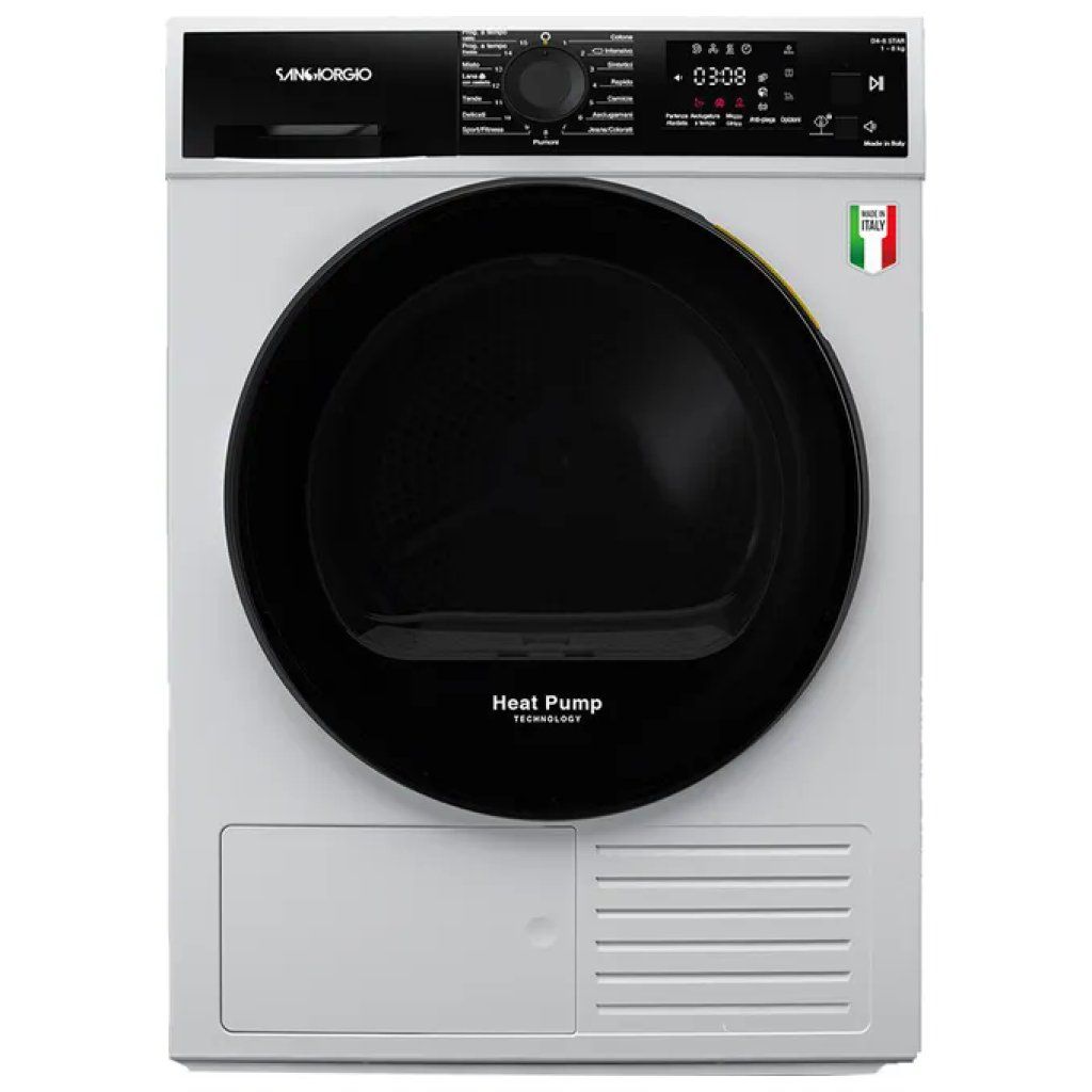 SanGiorgio SDR9-T Asciugatrice a Pompa di Calore 9 kg, Classe C, Inverter, R290, 15 Programmi, Bianca