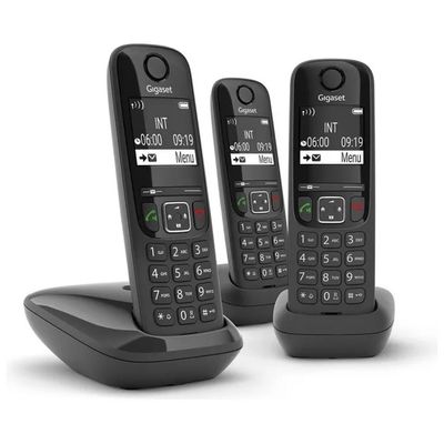 Gigaset AS690 TRIO Cordless DECT Vivavoce Display 2'' Rubrica 100 Voci SMS 3 Cornette colore Nero