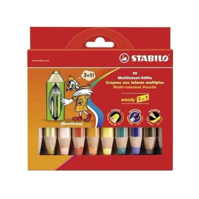 STABILO woody 3 in 1, matite colorate – 10 colori con temperino STABILO woody 3 in 1, matite colorate – 10 colori con temperino