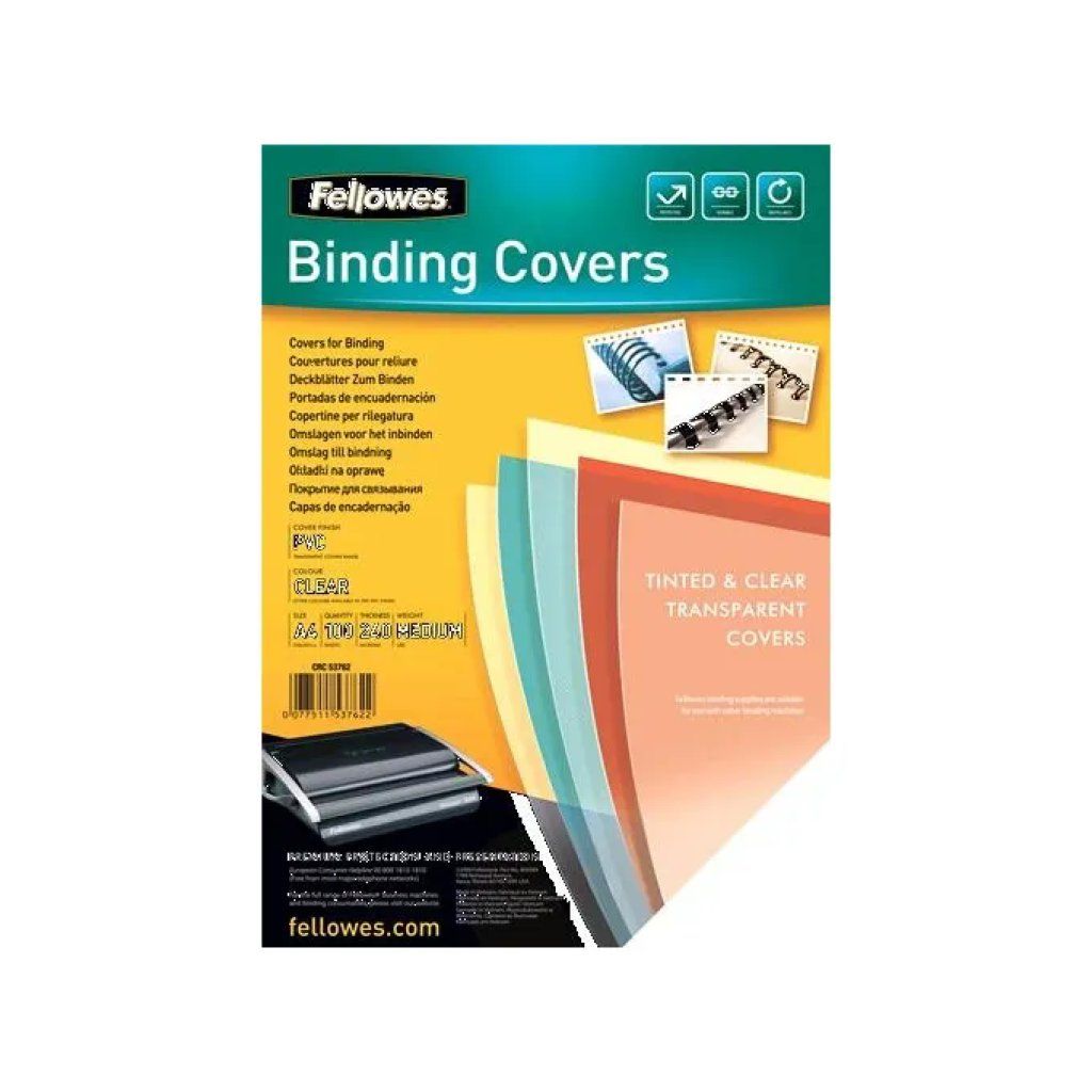 Fellowes 53762 – 100 copertine trasparenti A4 in PVC, 240 micron Fellowes 53762 – 100 copertine trasparenti A4 in PVC, 240 micron