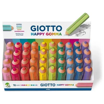 Giotto Happy – 40 gomme per matita in espositore, colori assortiti