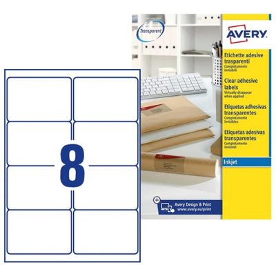 Avery J8565-25 Etichette trasparenti in poliestere, 99,1 × 67,7 mm, 200 pezzi Avery J8565-25 Etichette trasparenti in poliestere, 99,1 × 67,7 mm, 200 pezzi