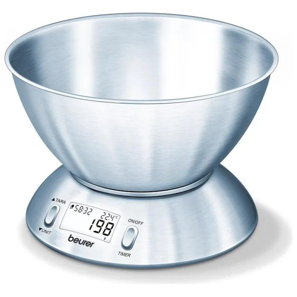 Beurer KS 54 Bilancia da Cucina Digitale con Ciotola in Acciaio Inox, 5 kg Beurer KS 54 Bilancia da Cucina Digitale con Ciotola in Acciaio Inox, 5 kg