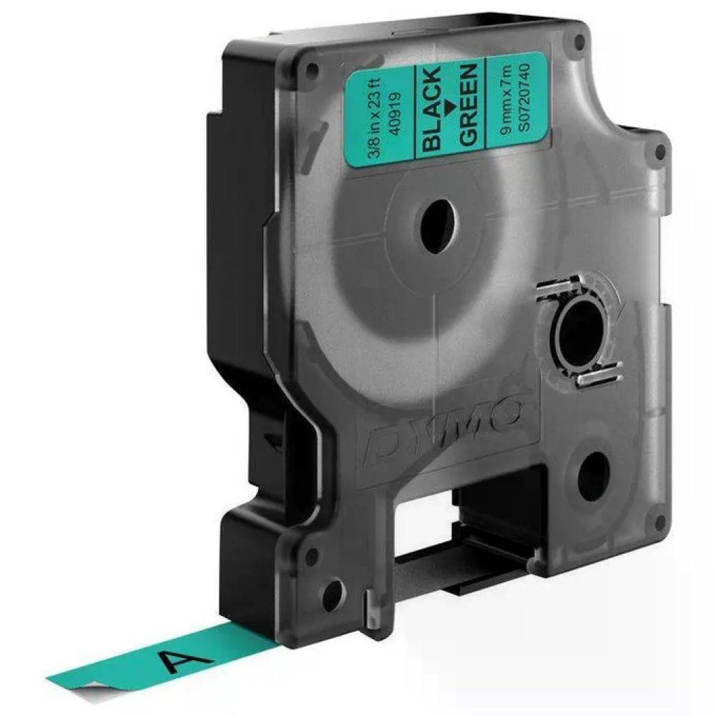 DYMO D1 Standard – Nastro etichette nero su verde, 9 mm x 7 m