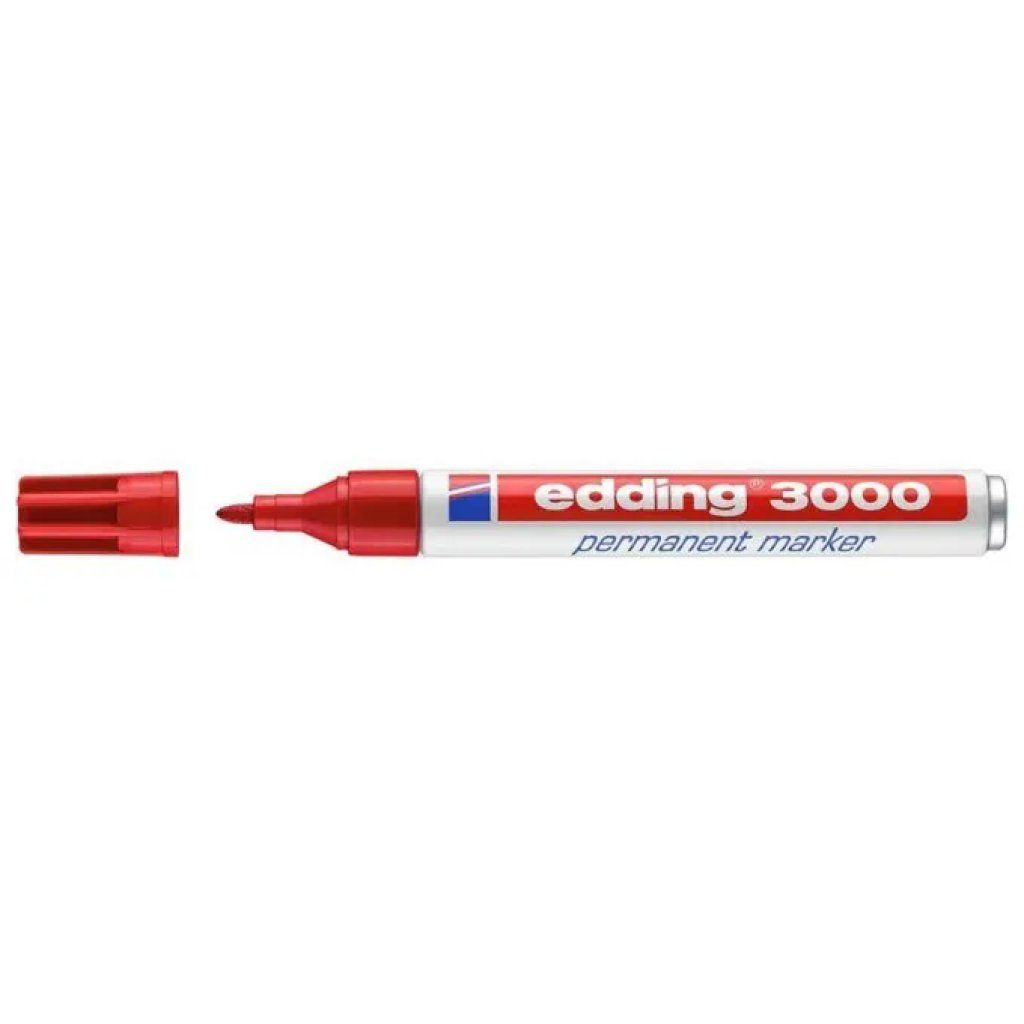 Edding 3000 Marcatore Permanente Rosso, Punta Tonda 1,5–3 mm, Ricaricabile, Confezione da 10