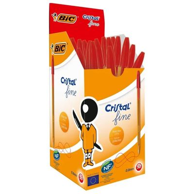 BIC Cristal Fine – 50 penne a sfera rosse, punta fine 0,8 mm BIC Cristal Fine – 50 penne a sfera rosse, punta fine 0,8 mm