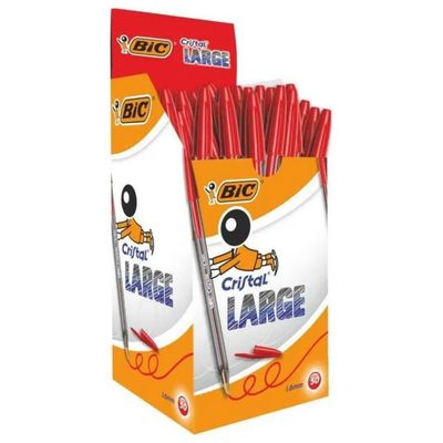BIC Cristal Large Penne a Sfera Rosse, Punta 1,6 mm, Confezione da 50