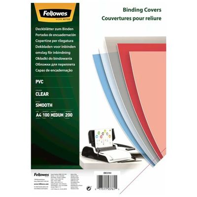 Fellowes Confezione 100 Copertina Clear 200my a4 tras Fellowes Confezione 100 Copertina Clear 200my a4 tras