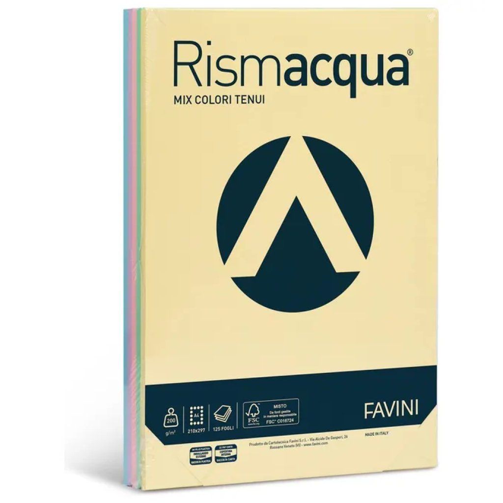 CARTOTECNICA FAVINI Carta Favini Rismacqua 200 g/m², mix 5 colori tenui