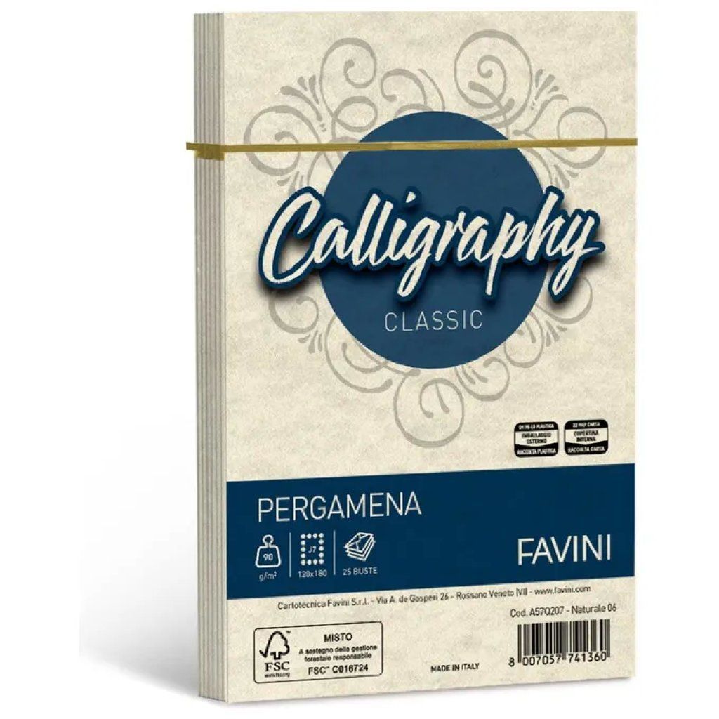 CARTOTECNICA FAVINI Favini A57Q207 Pergamena Calligraphy Buste per Lettere 90 g-m² 12x18 cm 25 pz colore Naturale CARTOTECNICA FAVINI Favini A57Q207 Pergamena Calligraphy Buste per Lettere 90 g-m² 12x18 cm 25 pz colore Naturale