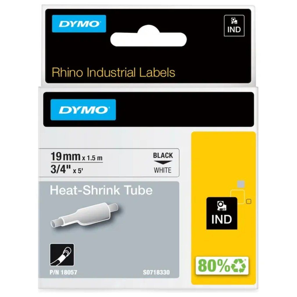 DYMO Rhino 18057 Nastro Termorestringente Bianco 19 mm x 1,5 m – Confezione da 5