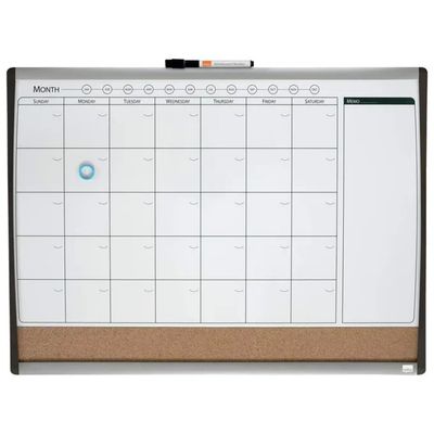 QUARTET Nobo 1903813 Lavagna Magnetica Mensile e Sughero 58,5 × 43 cm, Nera