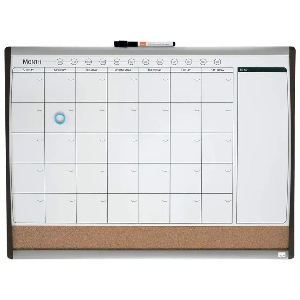 QUARTET Nobo 1903813 Lavagna Magnetica Mensile con Sughero 58,5 × 43 cm