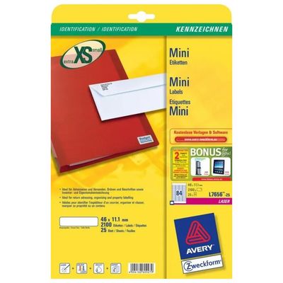 Avery L7656-25 Mini Etichette Adesive Bianche, 2.100 Pezzi