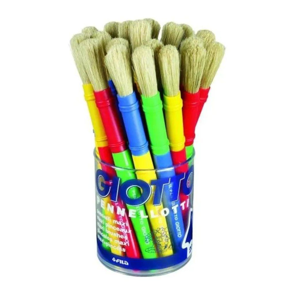 Giotto 536100 Pennellotti Maxi punta tonda in setola manico in plastica colorata confezione da 20 pezzi