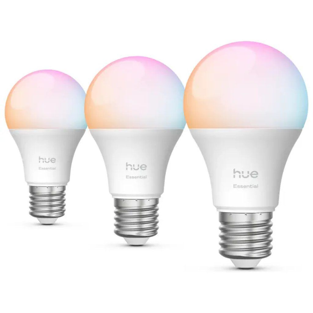 Philips Hue Essential – Lampadine LED smart E27 A60, bianco e colorato, 8 W, confezione da 3
