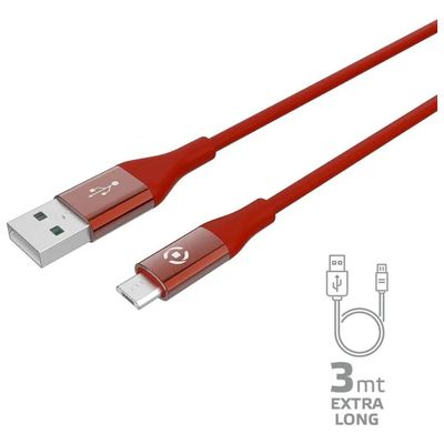 Celly USBMICROCOL3MRD Cavo USB A Micro-USB B 3 m Rivestimento in Silicone Soft Touch colore Rosso
