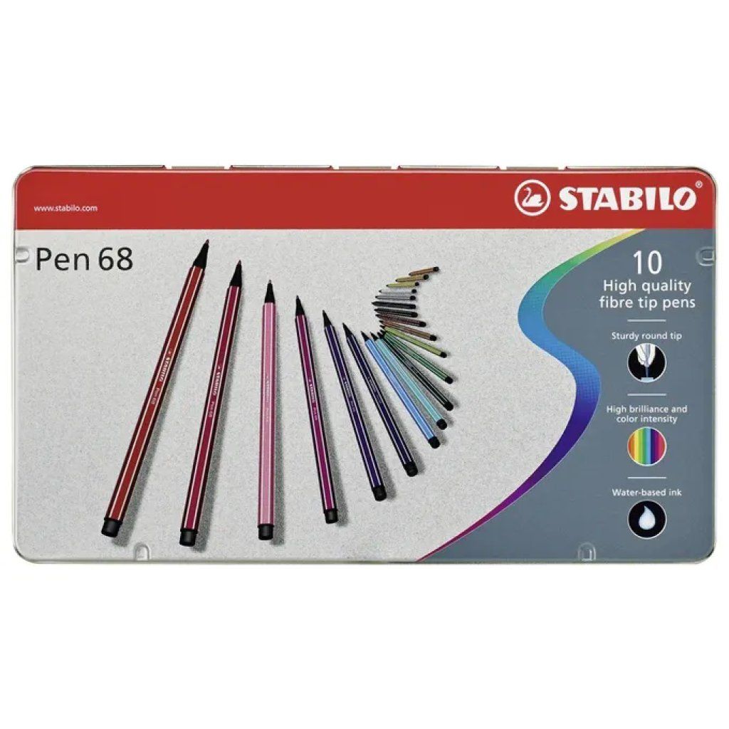 STABILO Pen 68 – Set di 10 pennarelli in scatola di metallo