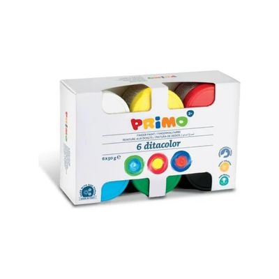 PRIMO Tempera a Dita per Bambini, 6 Colori da 50 ml