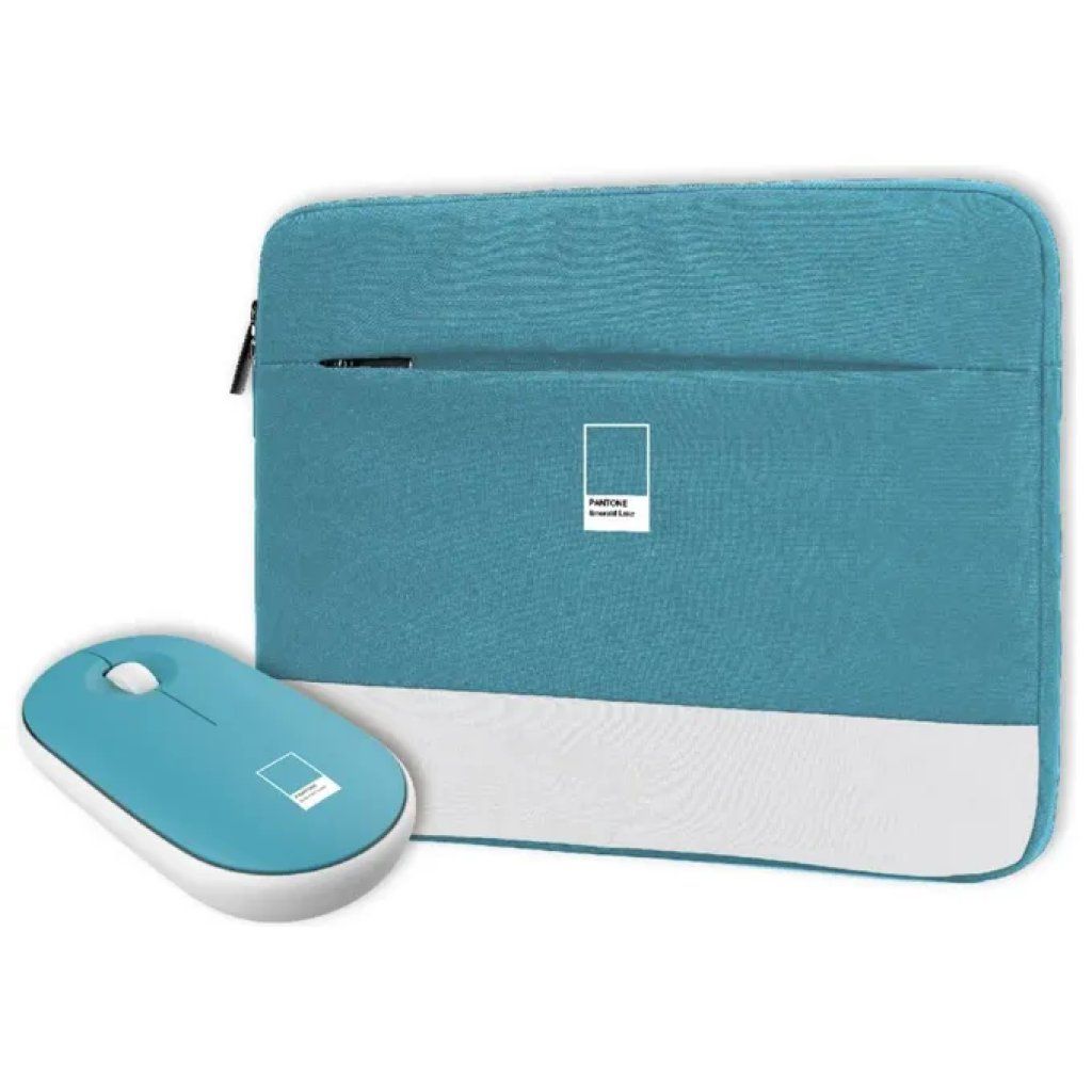 Pantone PT-BGMS001G1 Sleeve per Laptop 15,6″ con Mouse Wireless Emerald Lake