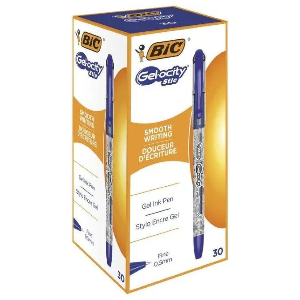 BIC Gelocity Stick – Confezione da 30 penne gel blu, punta 0,5 mm