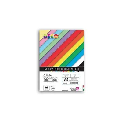 CWR Carta Colorata A4, 80 Fogli in 12 Colori Assortiti