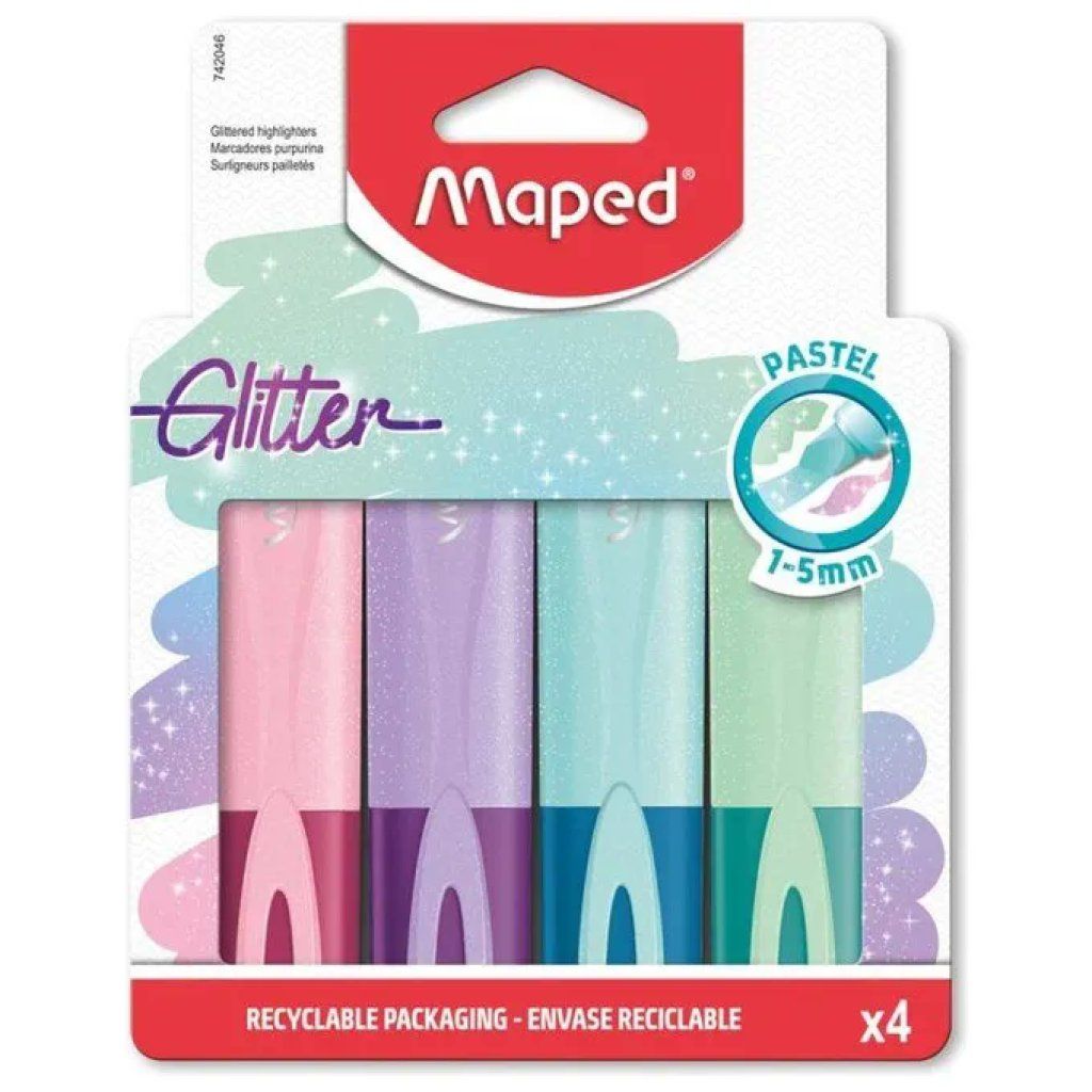 Maped Glitter Pastel – Set di 4 Evidenziatori Glitterati