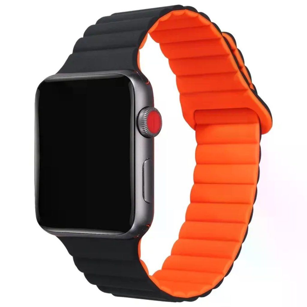 Celly Cinturino Magnetico in Silicone Nero e Arancione per Apple Watch 42/44/45 mm