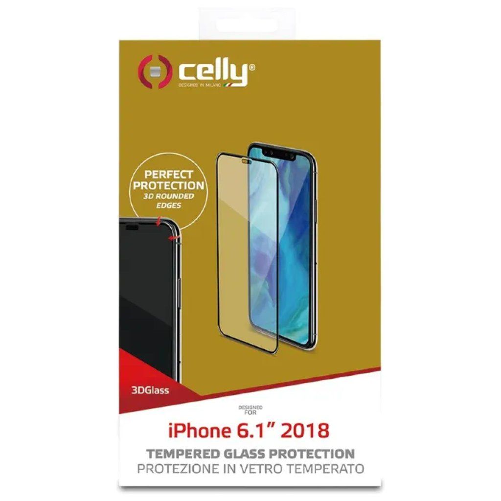 Celly 3D Glass per iPhone XR – Vetro Temperato 9H Nero