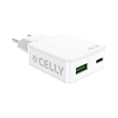 Celly Slim Collection Caricabatterie GaN 45 W USB-C e USB-A Bianco