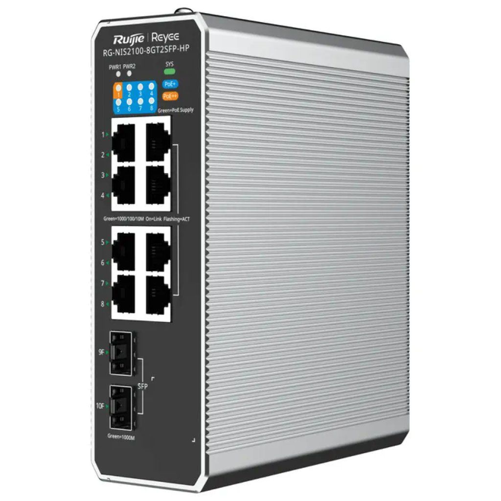 Ruijie Networks Ruijie RG-NIS2100-8GT2SFP-HP Switch Industriale PoE++ Gestito Ruijie Networks Ruijie RG-NIS2100-8GT2SFP-HP Switch Industriale PoE++ Gestito