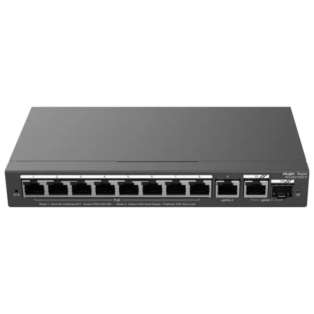 Ruijie Networks Ruijie RG-ES210GS-P Switch Gigabit PoE+ gestito L2, 10 porte, 120 W Ruijie Networks Ruijie RG-ES210GS-P Switch Gigabit PoE+ gestito L2, 10 porte, 120 W
