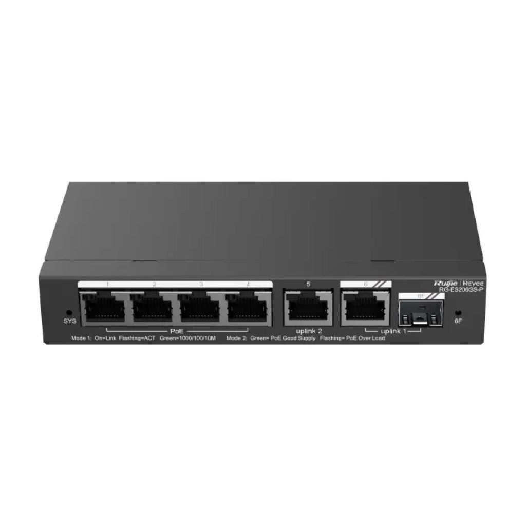 Ruijie Networks Ruijie RG-ES206GS-P Switch Gigabit PoE+ Gestito Cloud a 6 Porte