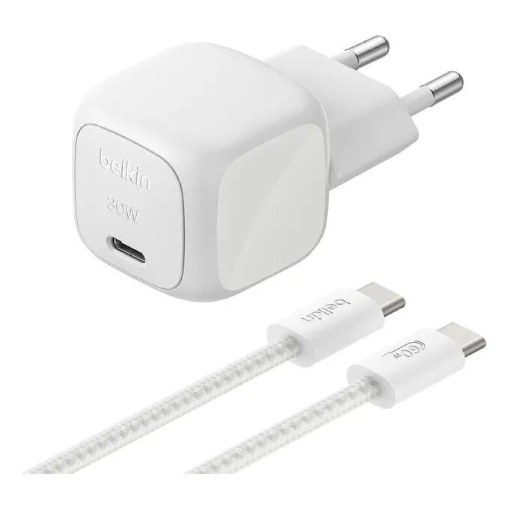 Belkin BoostCharge caricatore USB-C GaN 30 W con cavo intrecciato da 2 m – Indaco Belkin BoostCharge caricatore USB-C GaN 30 W con cavo intrecciato da 2 m – Indaco