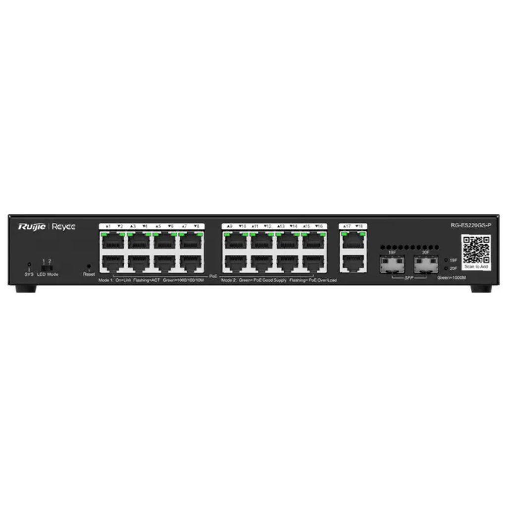 Ruijie Networks Ruijie RG-ES220GS-P Switch Gigabit PoE+ Gestito L2, 18 Porte, Budget 250 W Ruijie Networks Ruijie RG-ES220GS-P Switch Gigabit PoE+ Gestito L2, 18 Porte, Budget 250 W