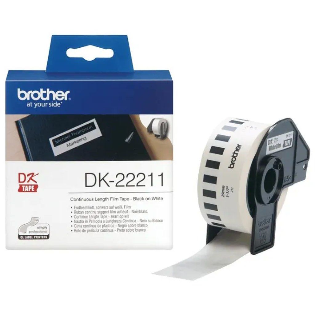 Brother DK-22211 – Nastro continuo nero su bianco, 29 mm × 15,24 m