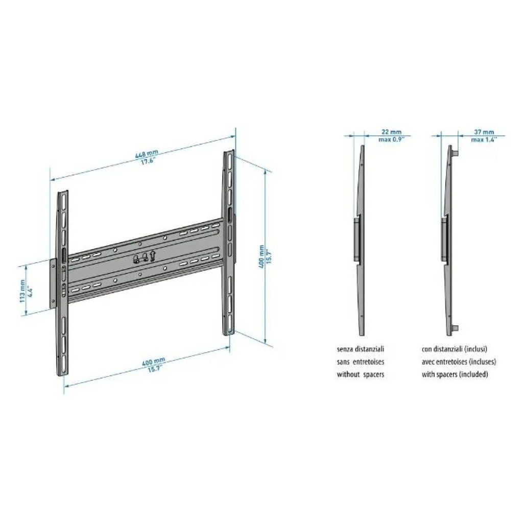 Meliconi CME ES400 Slim – Staffa TV fissa da parete 40–55″, VESA 200–400 mm, nera