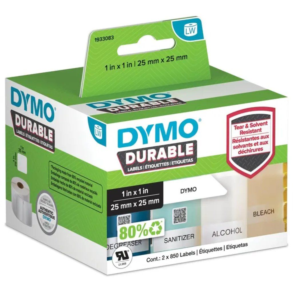 DYMO LW Durable – Etichette quadrate bianche 25 × 25 mm, 2 rotoli DYMO LW Durable – Etichette quadrate bianche 25 × 25 mm, 2 rotoli