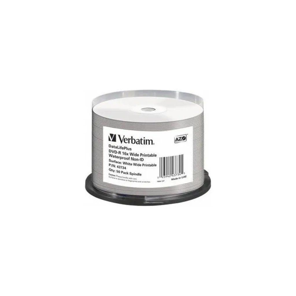 Verbatim DataLifePlus DVD-R 4,7 GB 16x, confezione da 50, superficie stampabile lucida impermeabile