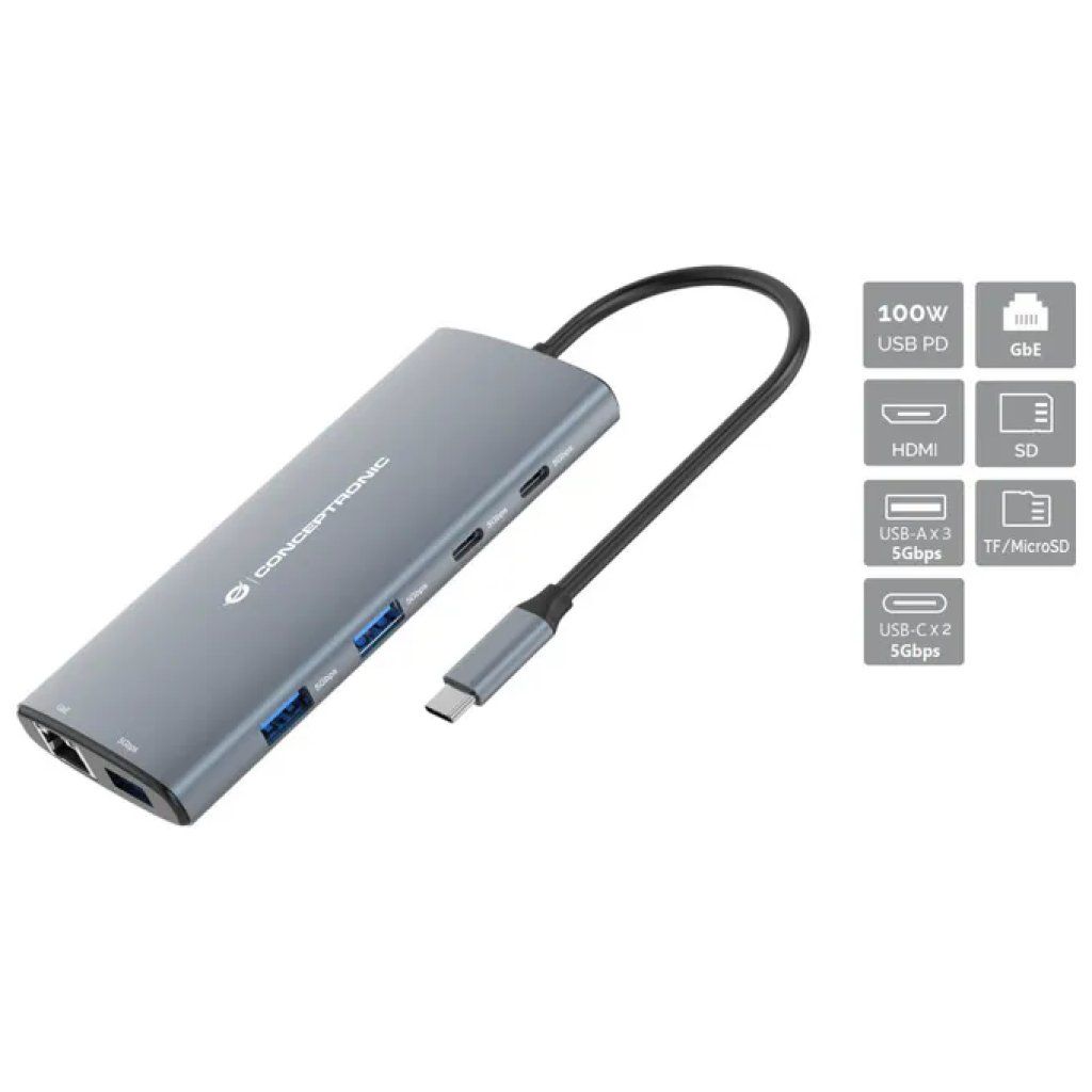 Conceptronic DONN06G Docking Station 10 in 1 USB-C USB 3 Conceptronic DONN06G Docking Station 10 in 1 USB-C USB 3
