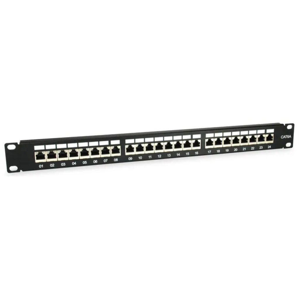 Equip Patch Panel 24 Porte RJ45 Cat6a Schermato, 1U, Nero