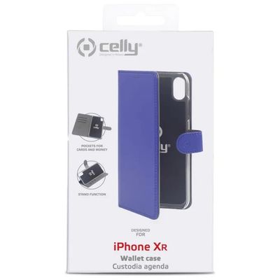 Celly Wally998BL Cover Portafoglio Blu per iPhone XR