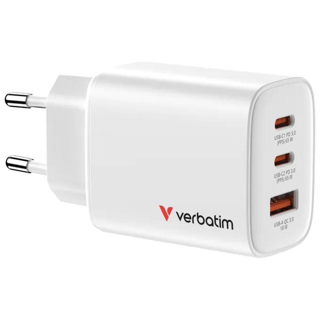 Verbatim 32353 Caricabatterie GaN 65 W con 3 porte USB